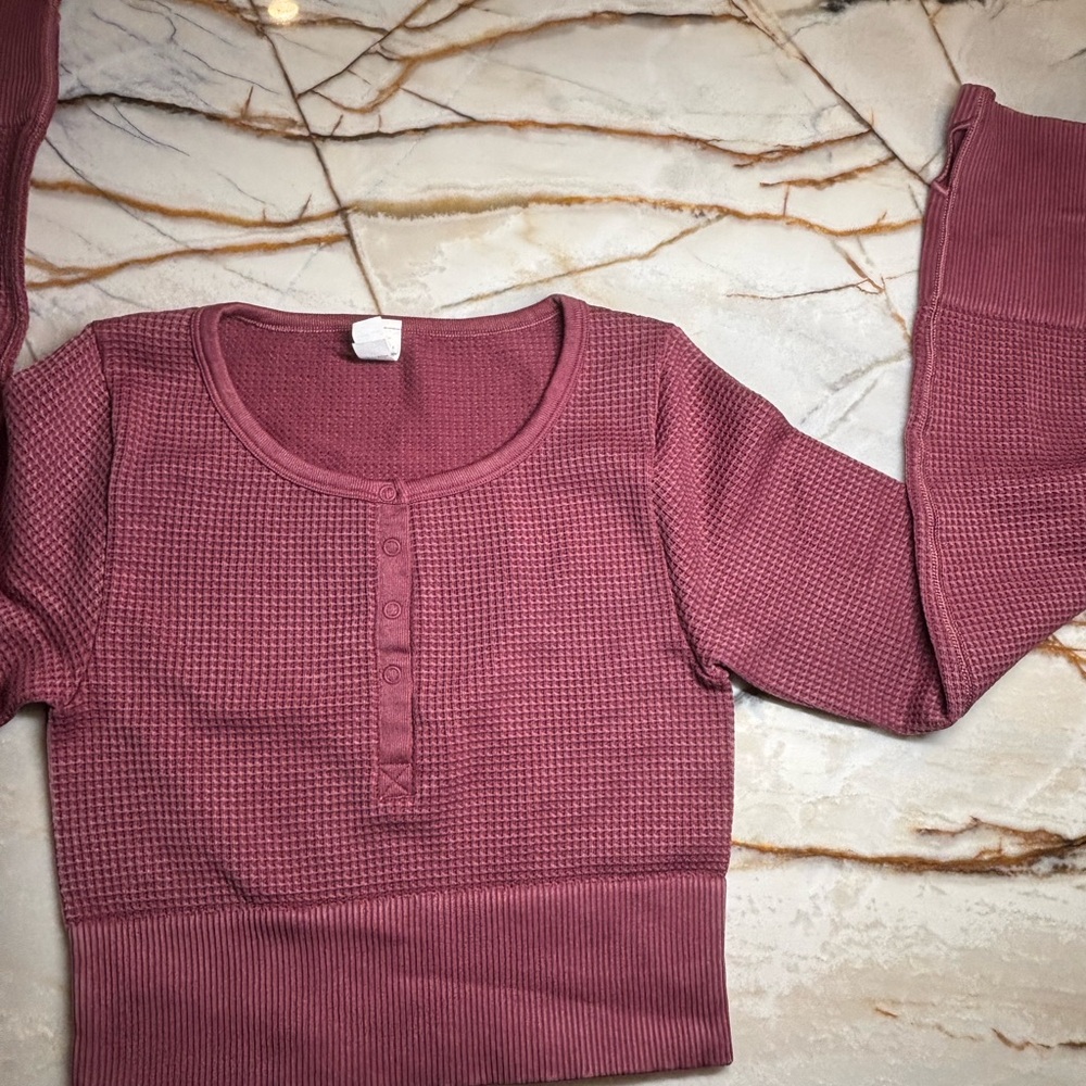 Aerie Mauve Waffle Knit Blouse